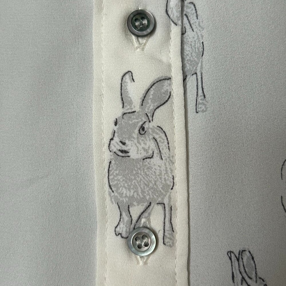 H&M White Button Down Shirt With Gray Bunny Print - Picture 7 of 8